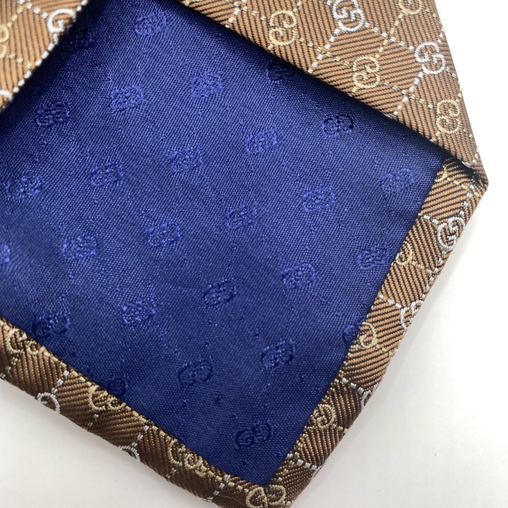 Gucci Brown Patterned Tie with Blue Accent - Picture 6 of 6